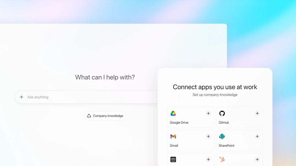 OpenAI ChatGPT AI virtual assistant connecting to enterprise apps to surface company knowledge.